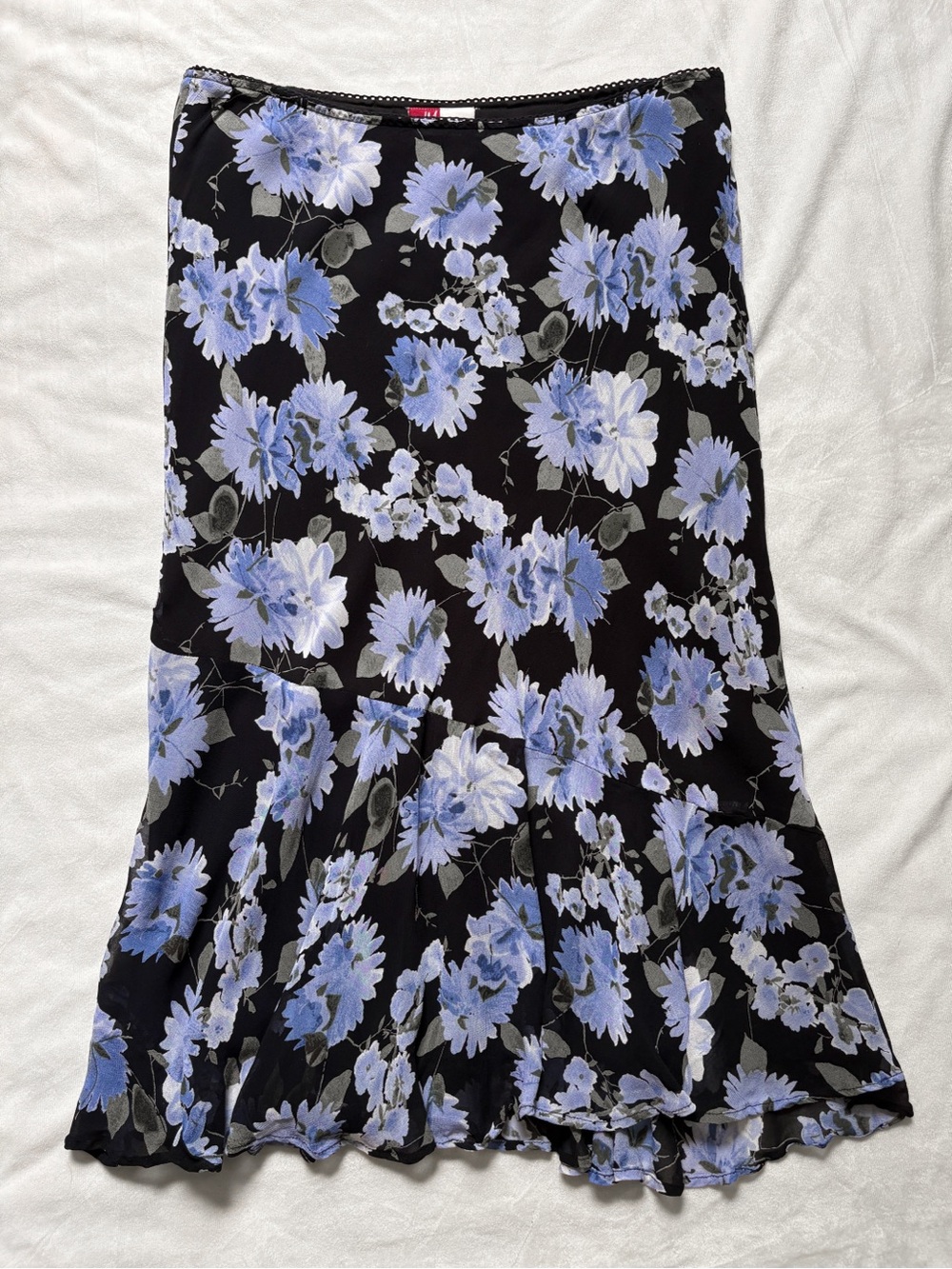 Whimsigoth Fairy Floral Midi Skirt Sz 12 JM Collection Hydrangea Mesh Ruffle Hem